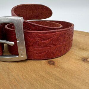 Lauren Ralph Lauren Embossed Red  Orange brownish Leather Belt W/ Silver Buckle